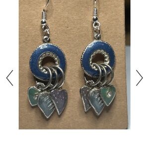 Elegant Blue and Silver Heart Dangle Earrings